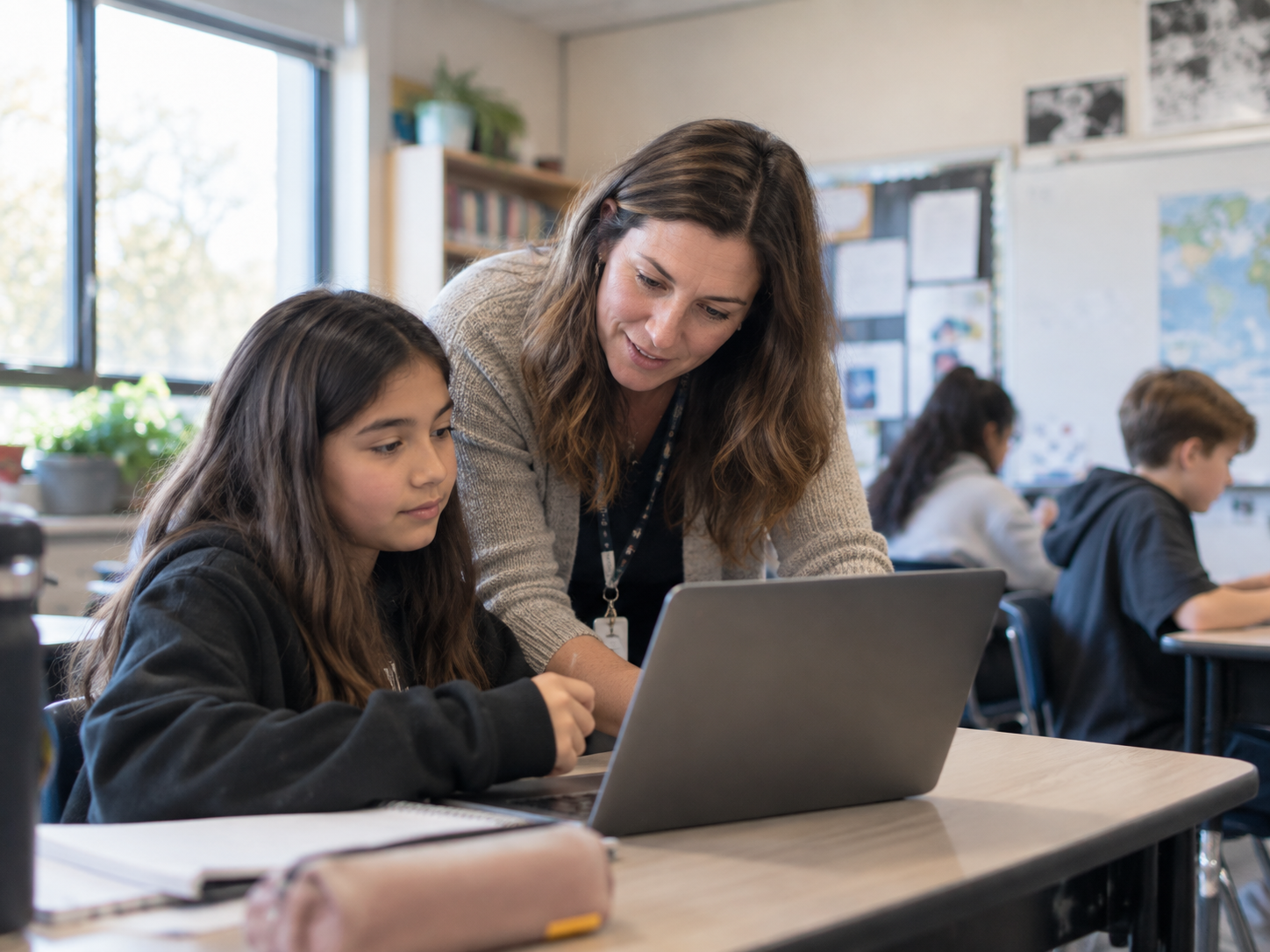 Educators using laptops in a classroom or learning-center setting